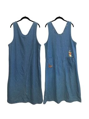 Disney Catalog Vintage Winnie The Pooh Tigger Lagenlook Denim Jumper Dress Sz L